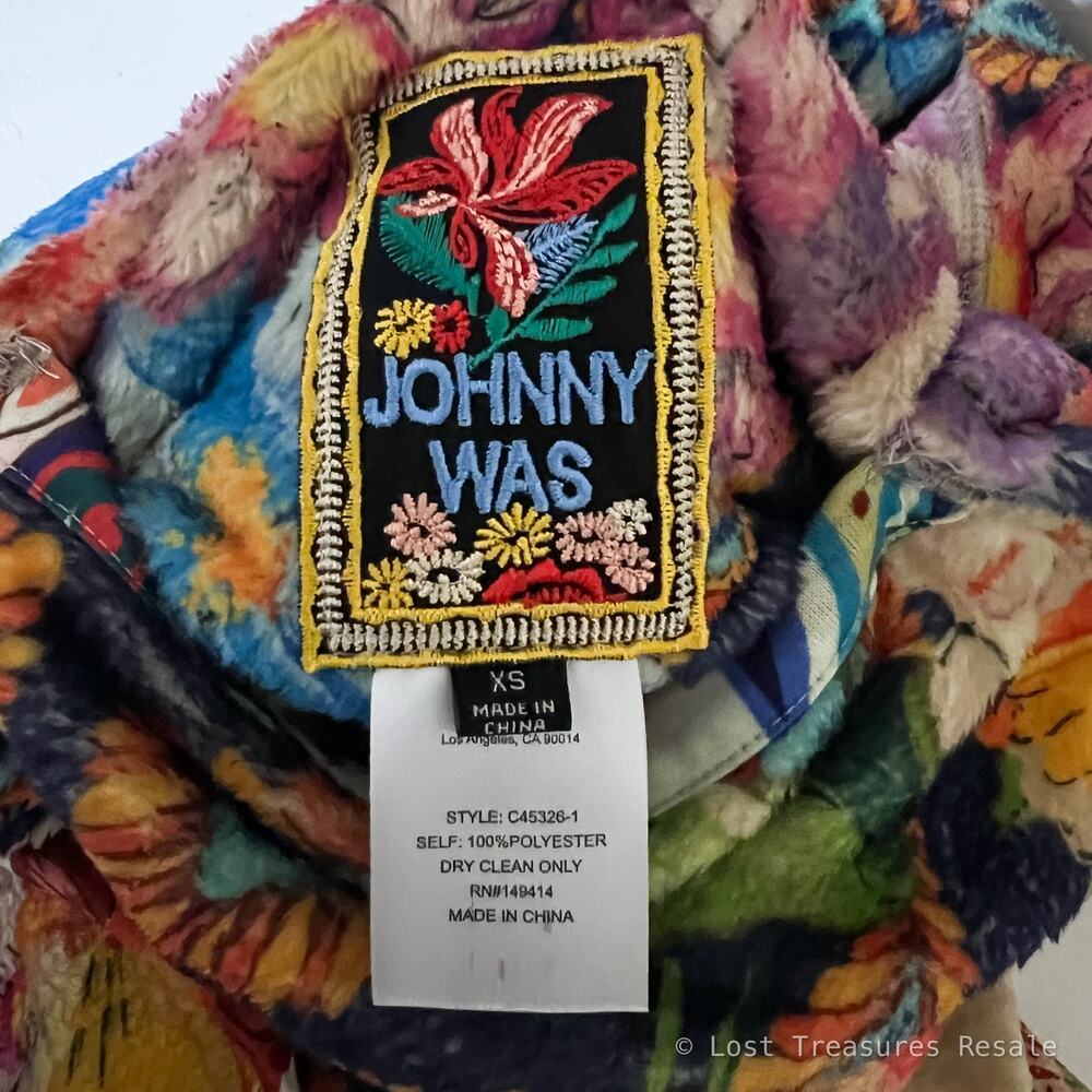 Johnny Was | Joan Reversible Floral Sherpa Fleece Open Front Cardigan Jacket XS - Picture 6 of 6
